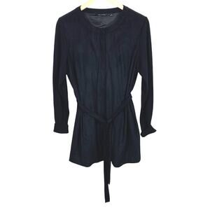 H by Halston Women L Black Faux Suede Jacket Sweater Knit Sleeves Belt